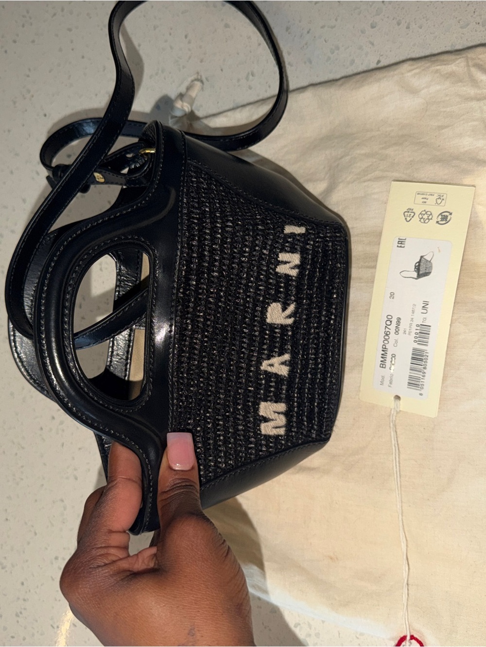 Marni Black Woven Mini Crossbody Bag with Logo